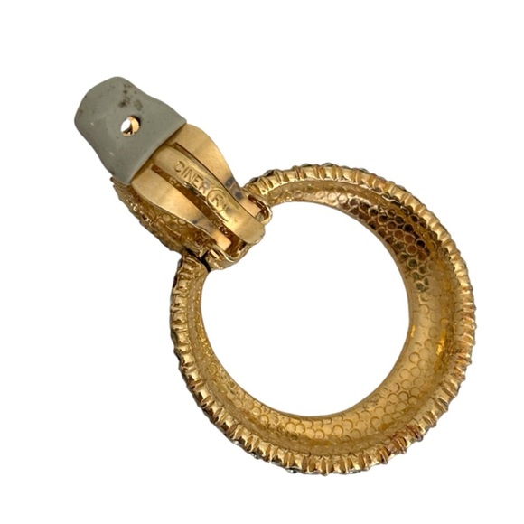 Ciner Vintage Gold Pave Door Knocker Clip Earrings - Picture 3 of 3